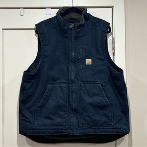 Carhartt Men’s Loose Fit Mock-Neck Sherpa Lined Vest (Navy - Men’s Large)